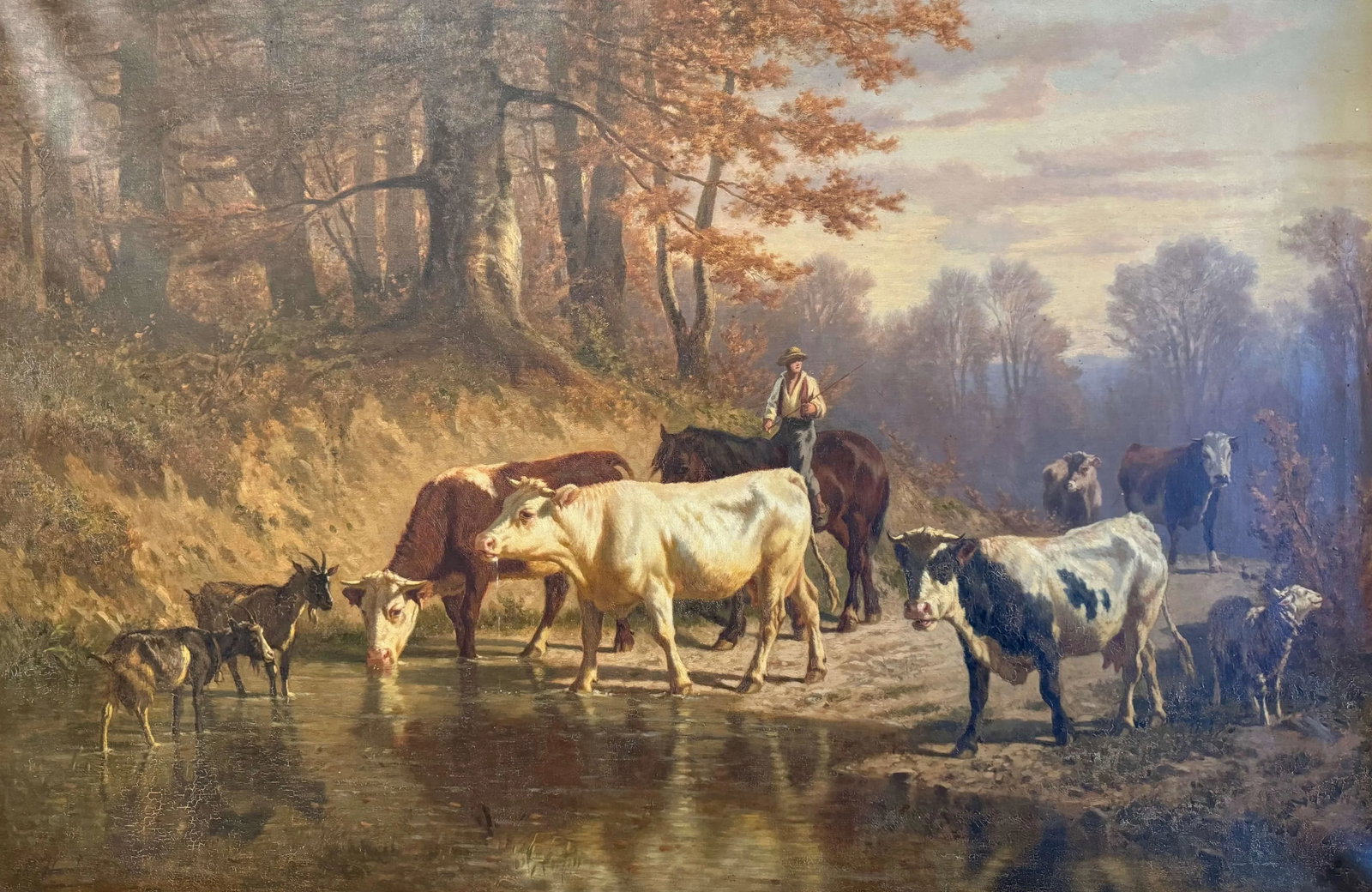 19th Century Swiss Pastoral Cow Painting Signed Charles Humbert in Frame - 3