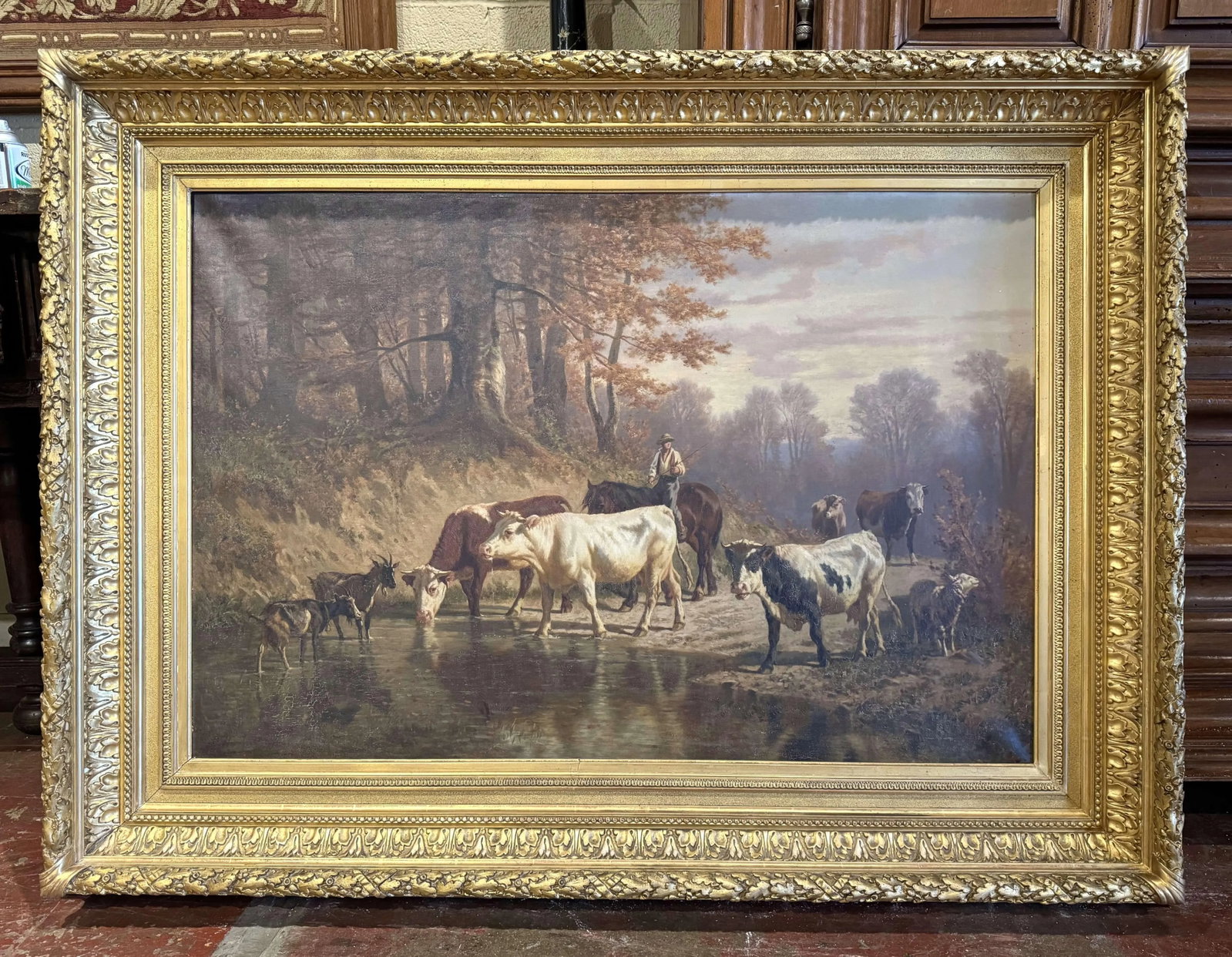 19th Century Swiss Pastoral Cow Painting Signed Charles Humbert in Frame - 5