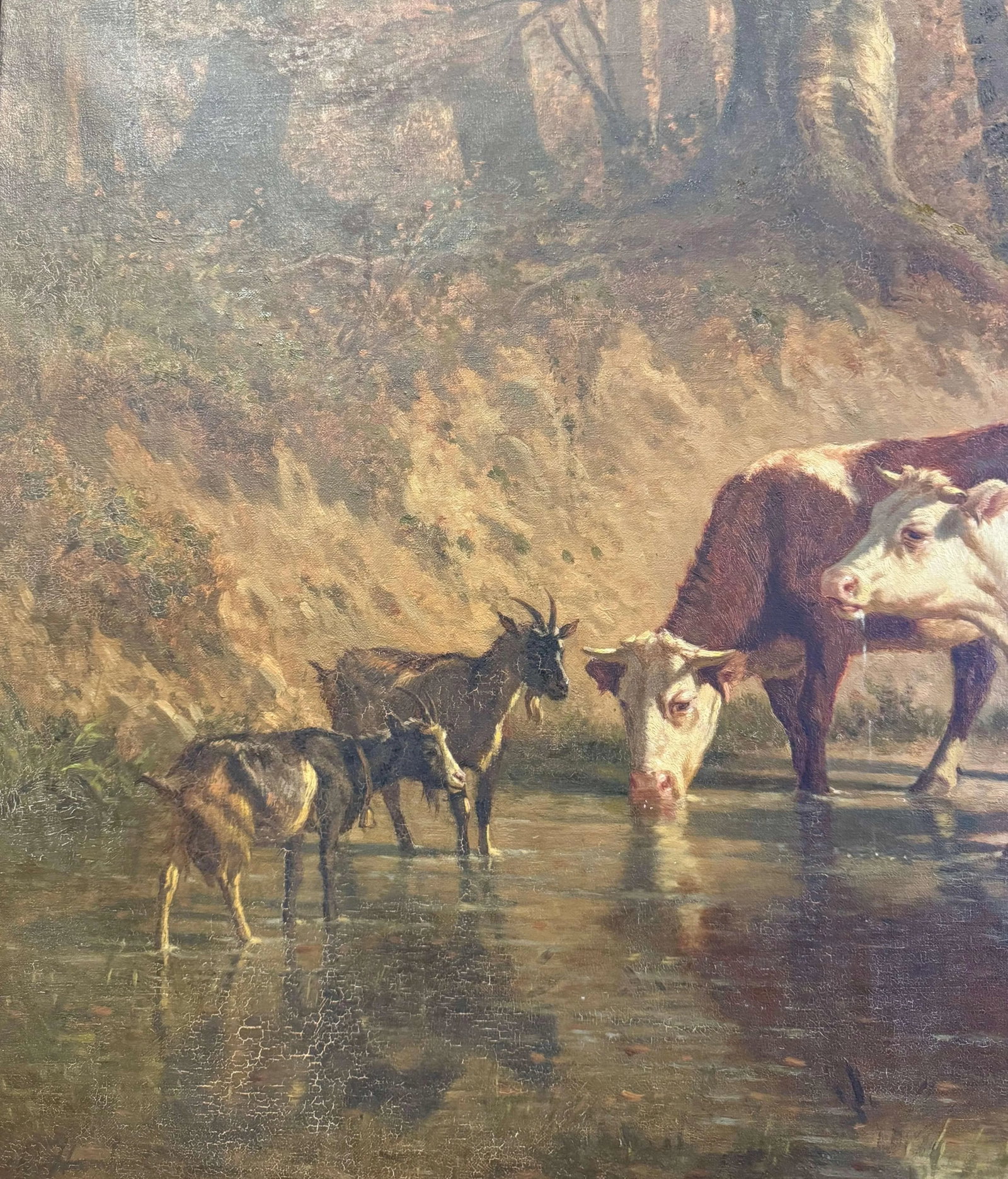 19th Century Swiss Pastoral Cow Painting Signed Charles Humbert in Frame - 7