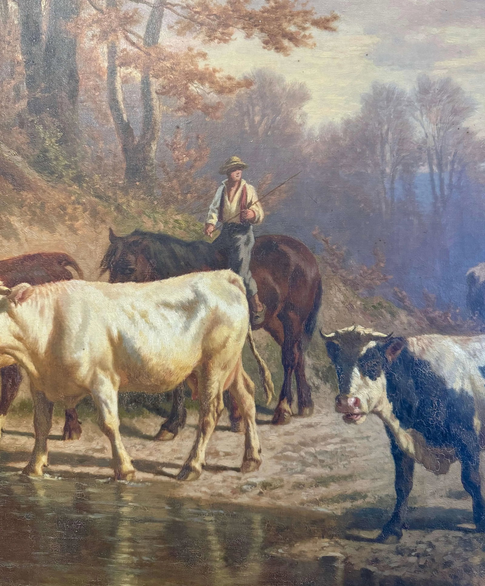 19th Century Swiss Pastoral Cow Painting Signed Charles Humbert in Frame - 8