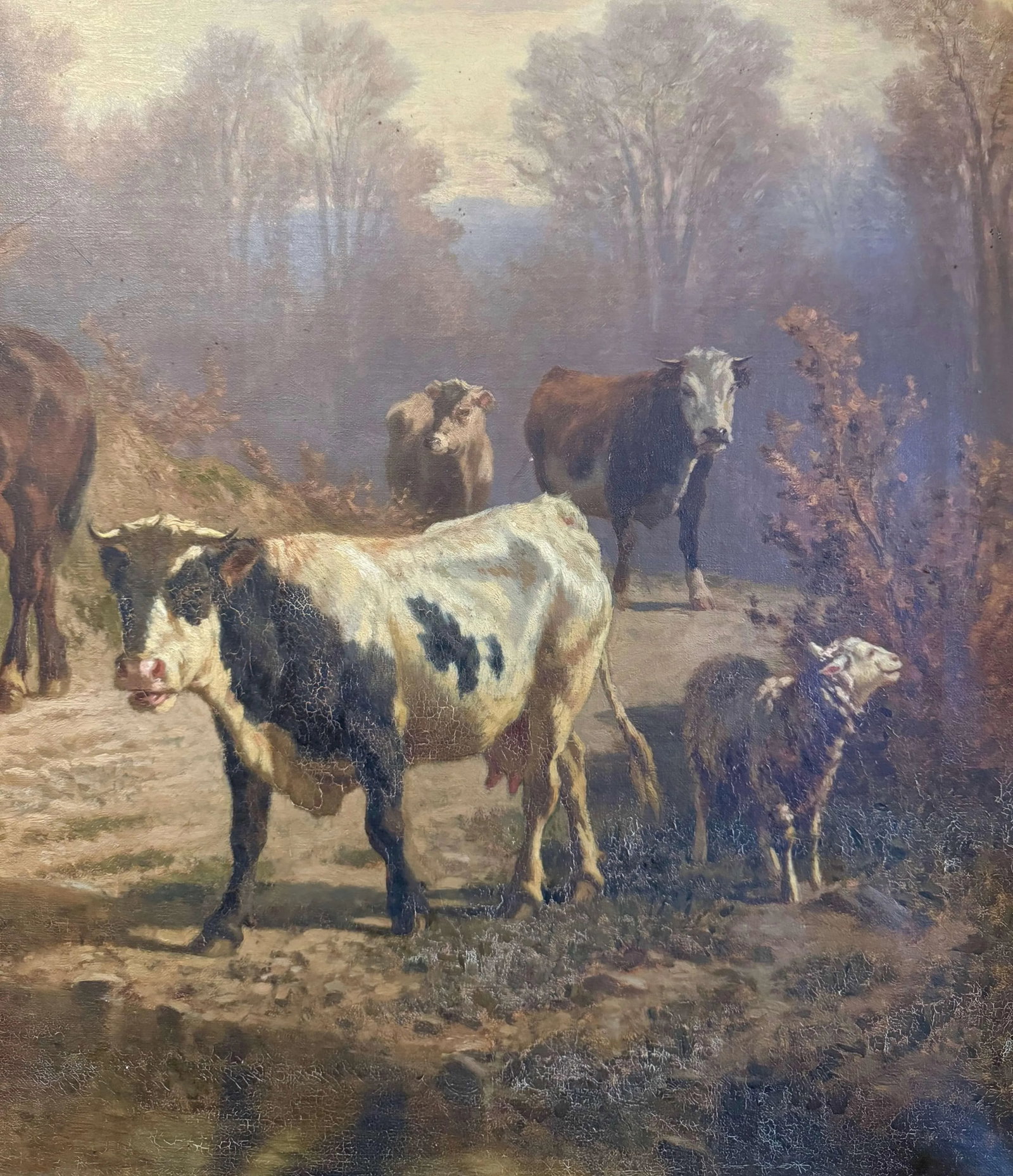 19th Century Swiss Pastoral Cow Painting Signed Charles Humbert in Frame - 9