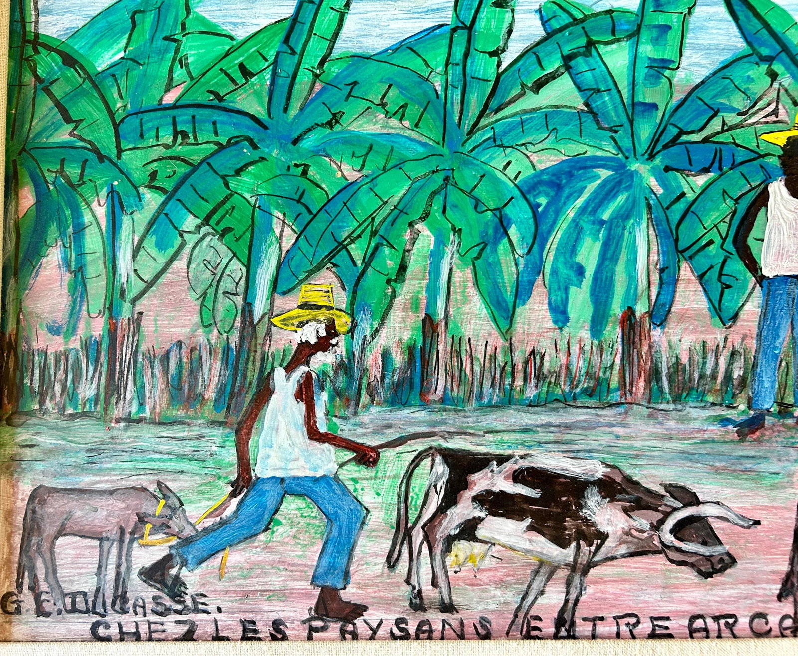 Mid 20th Century Original Signed Haitian Artist Gervais Emmanuel Ducasse "Ches Les Paysans Entre Arc - 11