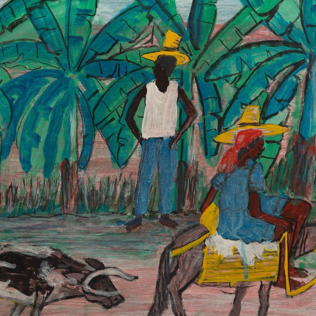 Mid 20th Century Original Signed Haitian Artist Gervais Emmanuel Ducasse "Ches Les Paysans Entre Arc - 5