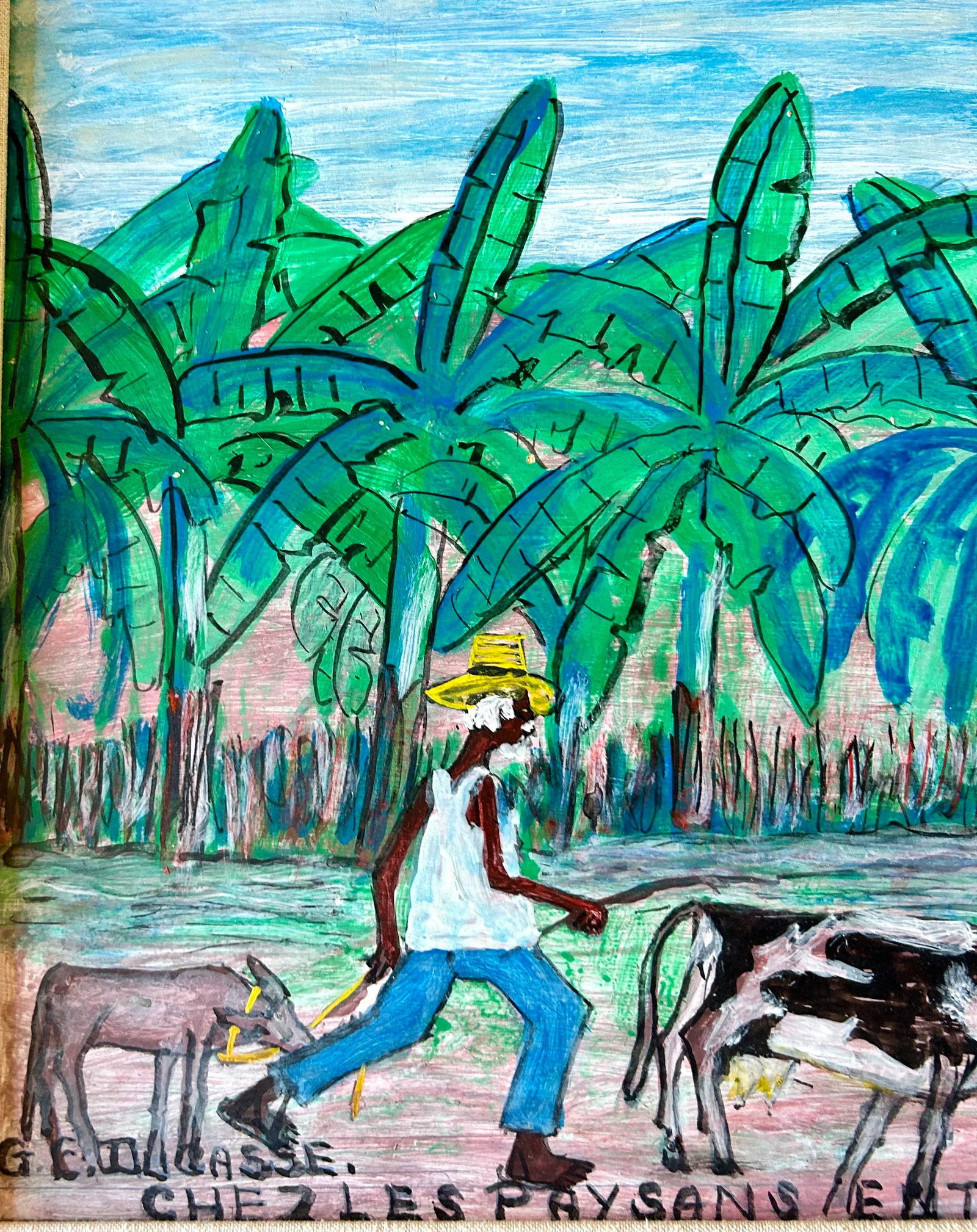 Mid 20th Century Original Signed Haitian Artist Gervais Emmanuel Ducasse "Ches Les Paysans Entre Arc - 9