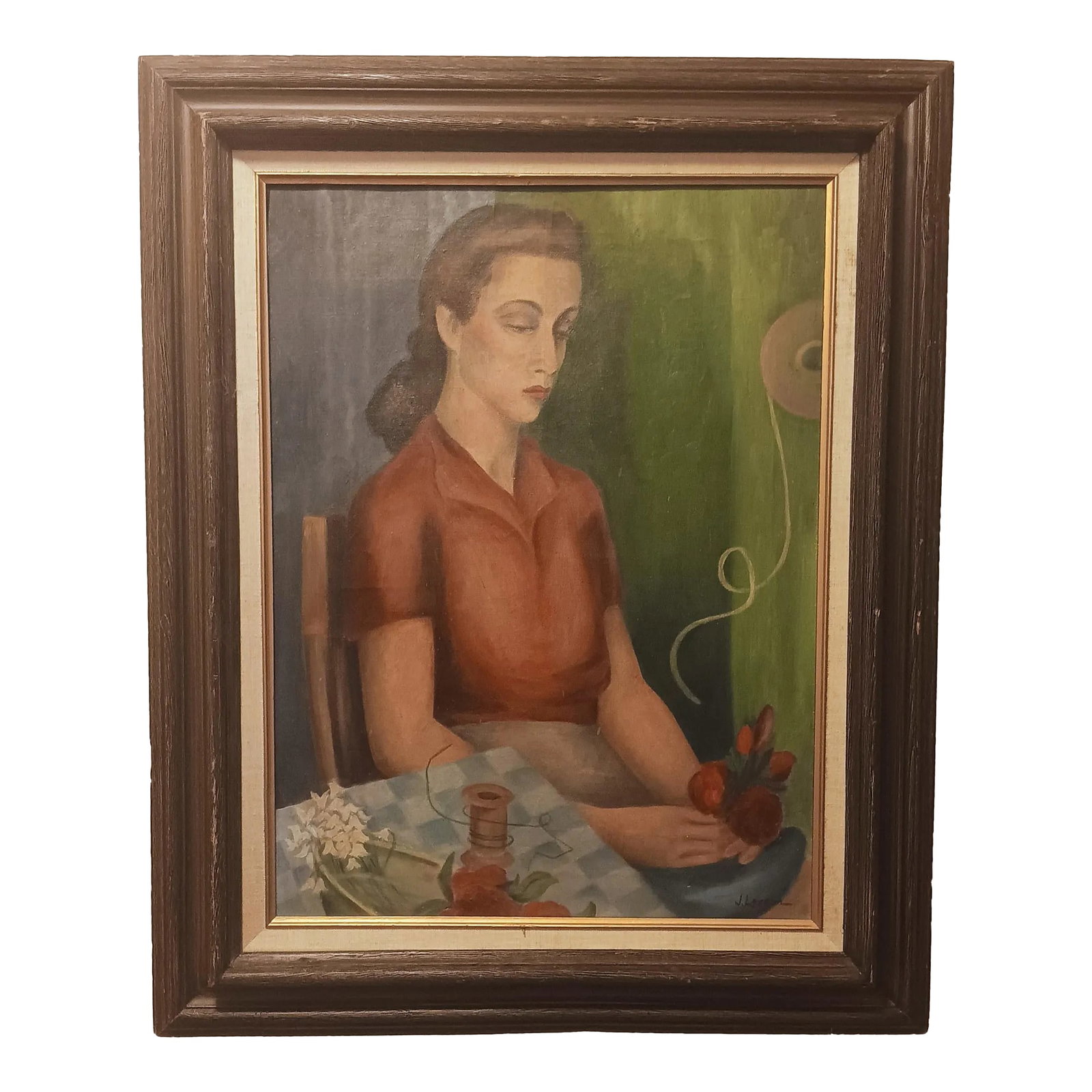 Mid 20th Century The Blind Florist, Original Oil on Canvas Painting by Noted Artist Jessie Larson, F: The Blind Florist, original oil on canvas painting by noted artist Jessie Larson The Blind Florist by Jessie Larson Jessie Larson - 1908 to 2001 - Studied art in New York and Europe as well as the