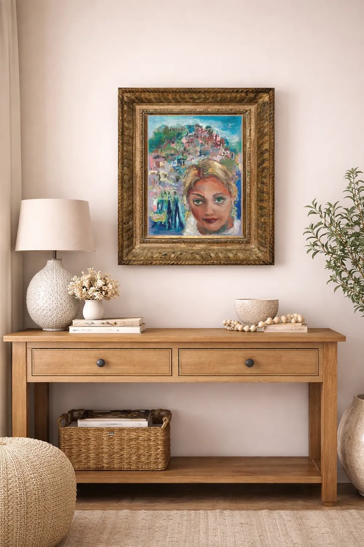 Wish You Were Here, Oil Painting, by Van Ness, Vintage Wood Frame - 2