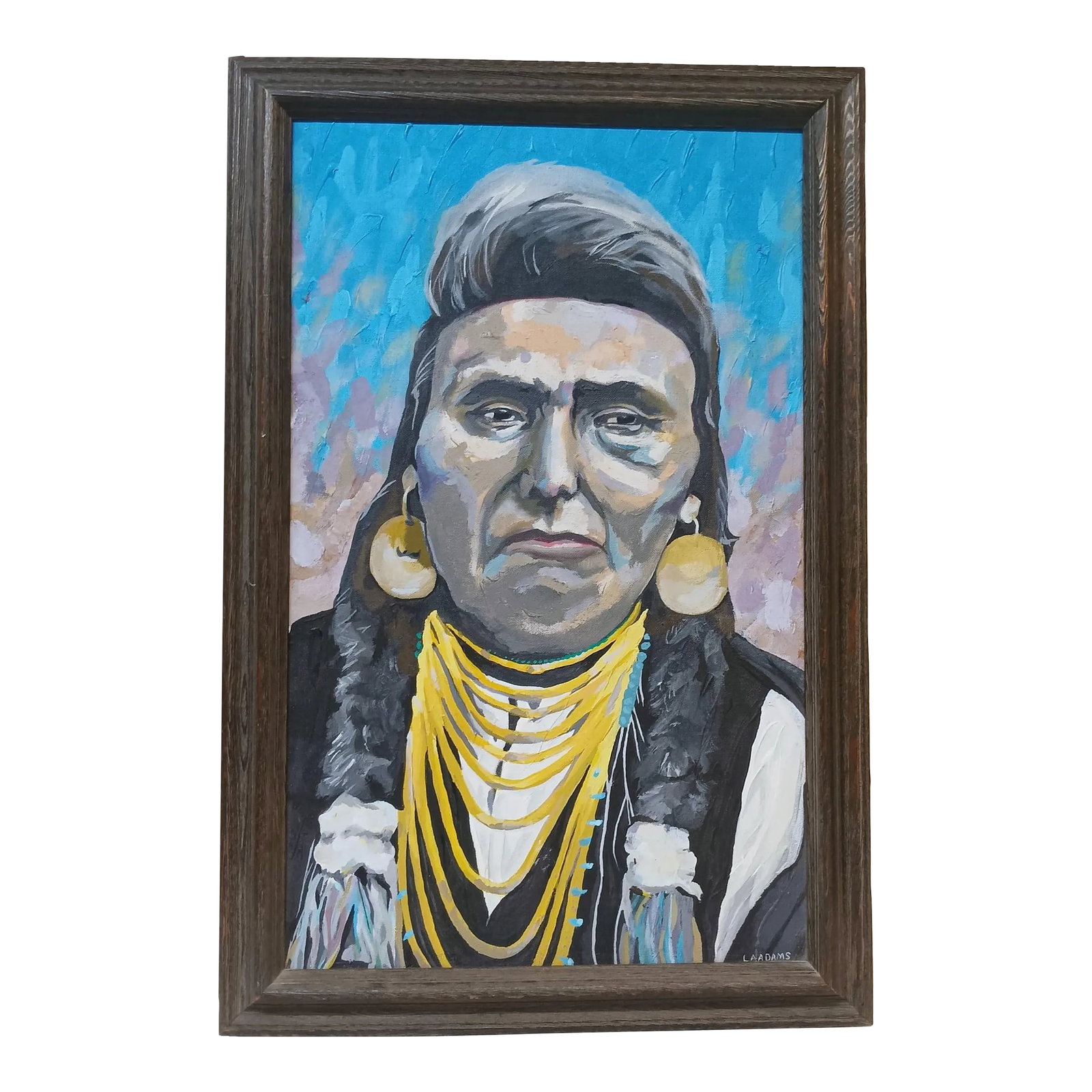 Mid 20th Century American Indian Chief Hin-Mah-Too-Yah-Lat-Kekt, Know as " Chief Joseph" Oil on Canv (1 of 5)