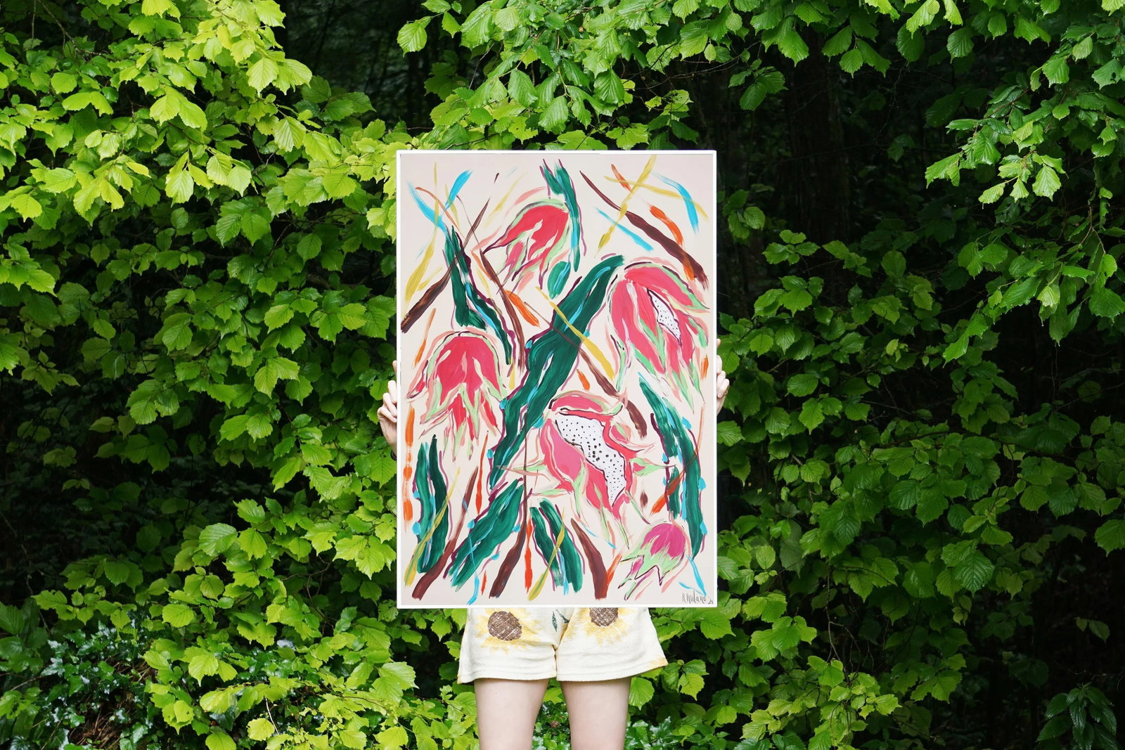 2024, Illustration Style Painting of Dragon Fruit Bush, Acrylic Painting and India Ink on Watercolor - 2