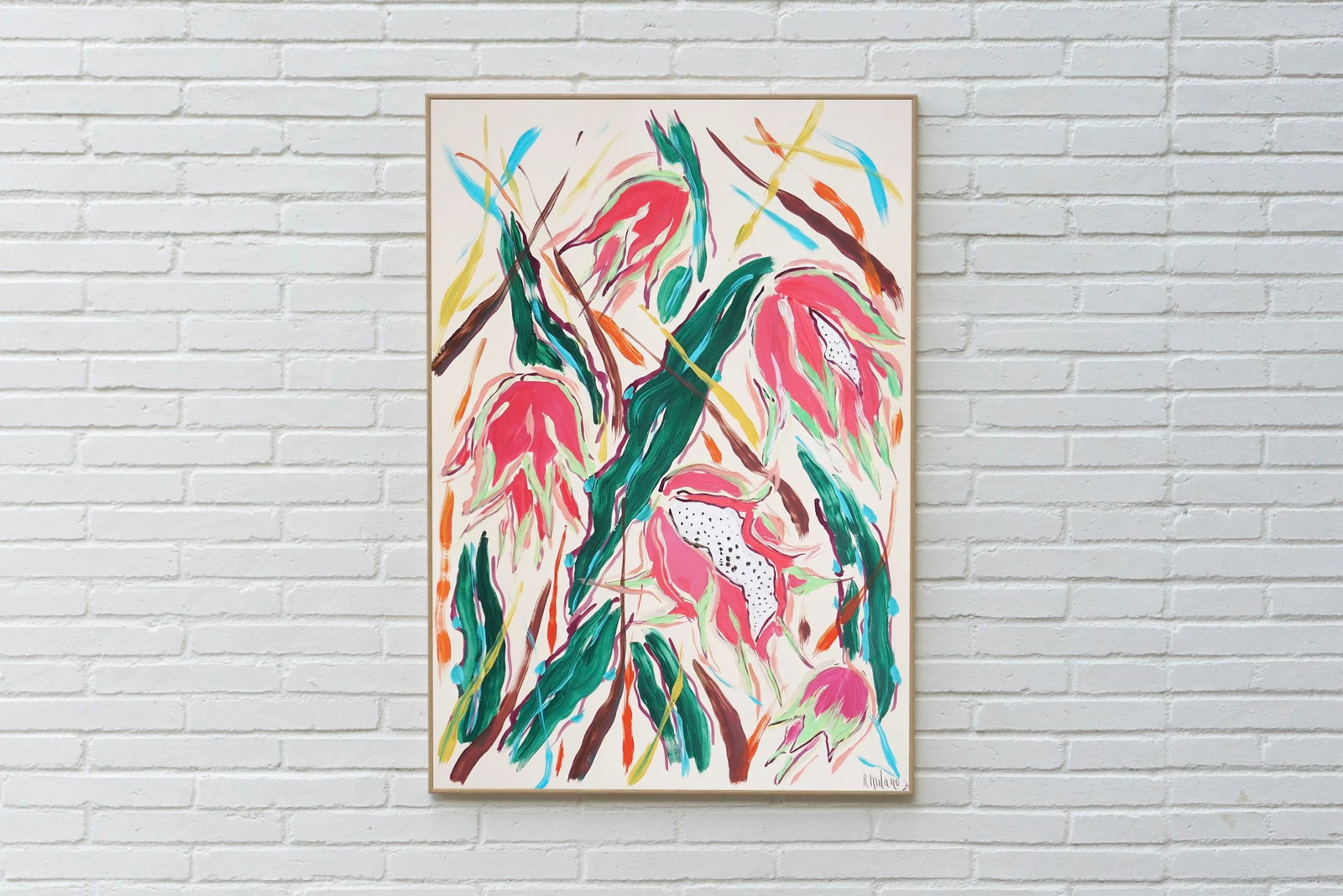 2024, Illustration Style Painting of Dragon Fruit Bush, Acrylic Painting and India Ink on Watercolor - 3