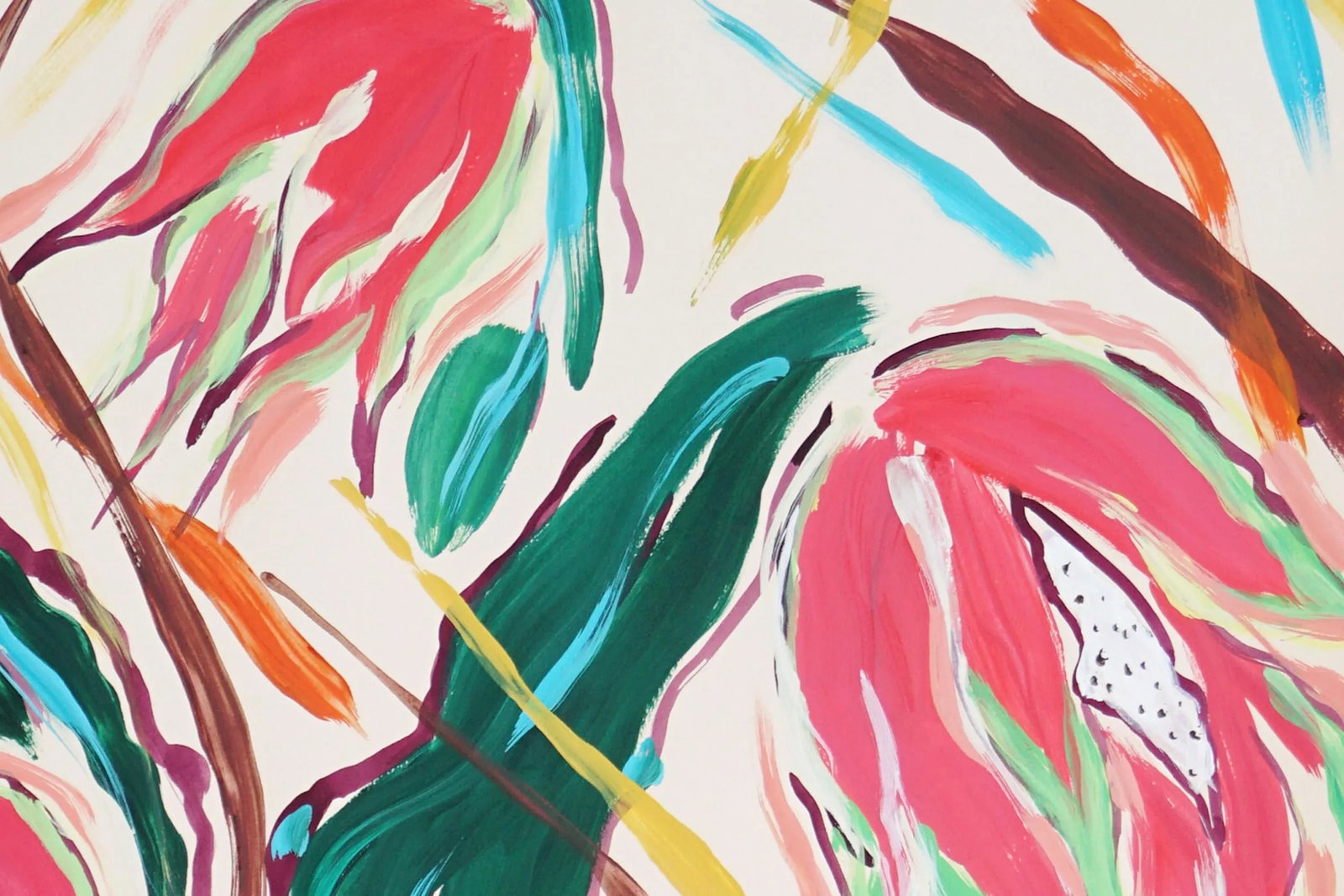 2024, Illustration Style Painting of Dragon Fruit Bush, Acrylic Painting and India Ink on Watercolor - 5