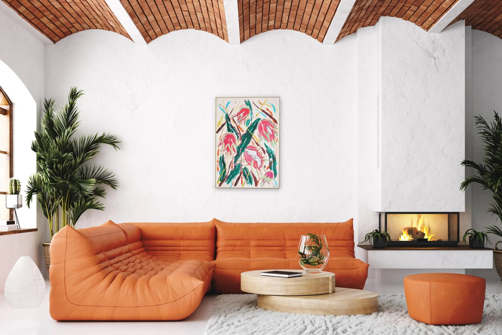 2024, Illustration Style Painting of Dragon Fruit Bush, Acrylic Painting and India Ink on Watercolor - 6