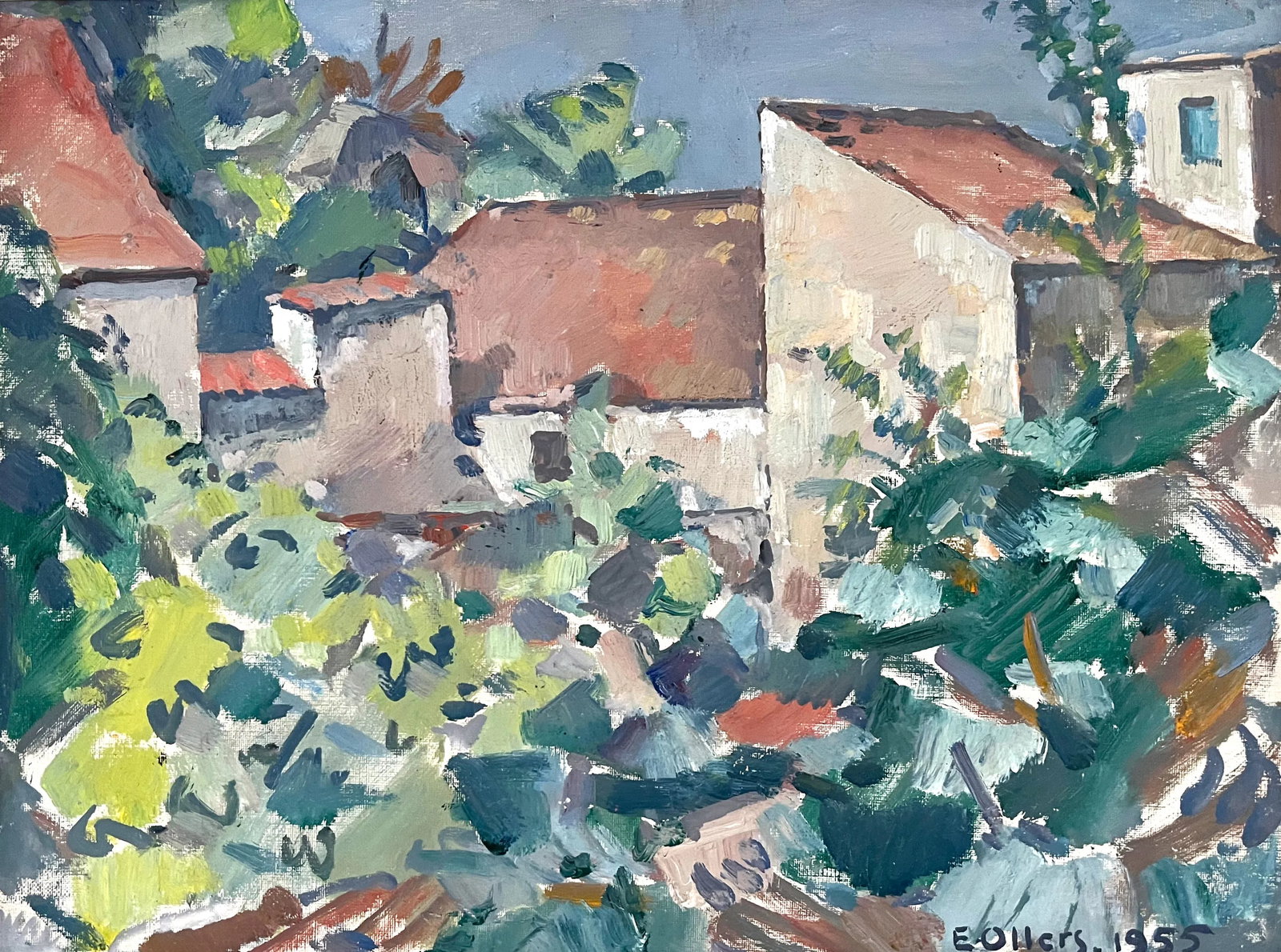 Mid Century Mediterranean Landscape Oil Painting - Edvin Ollers - 2