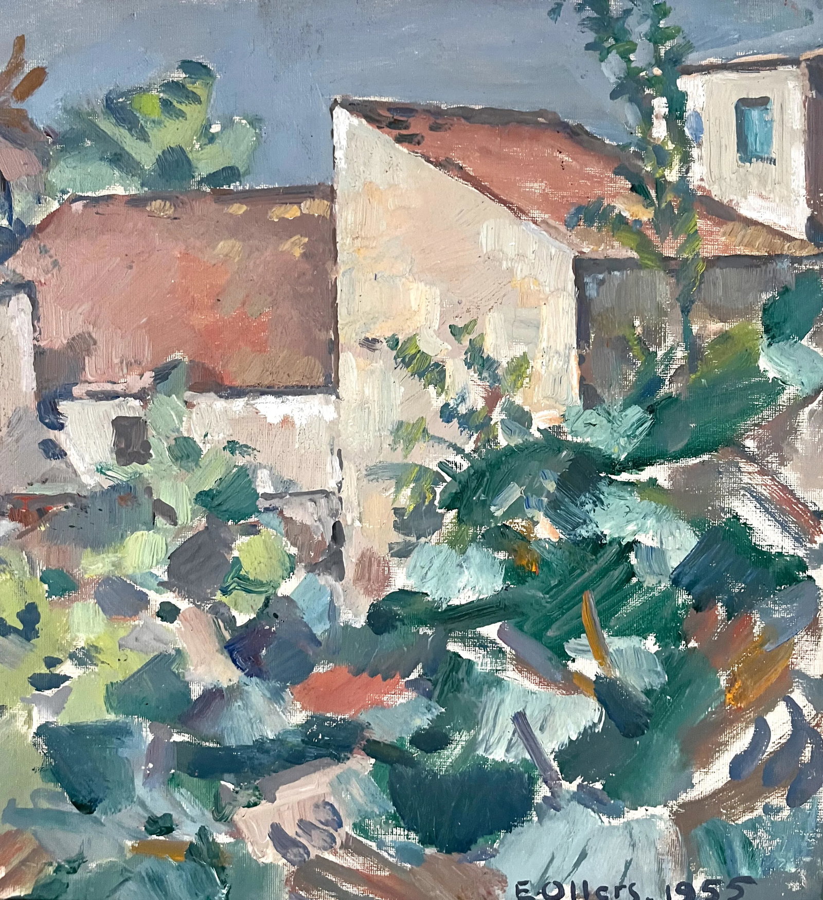 Mid Century Mediterranean Landscape Oil Painting - Edvin Ollers - 4