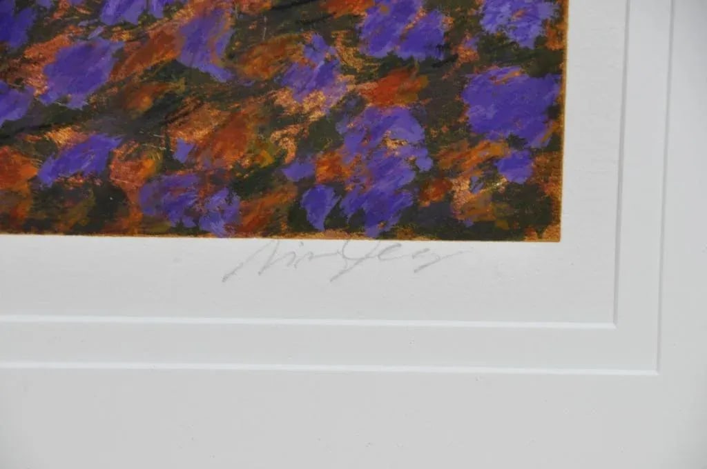 Large (42"x54") Framed Limited Edition Serigraph Depicting Lilies Around a Pond - 2
