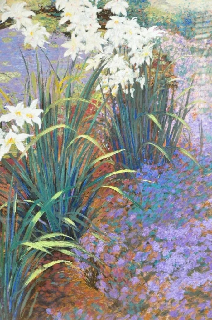 Large (42"x54") Framed Limited Edition Serigraph Depicting Lilies Around a Pond - 6