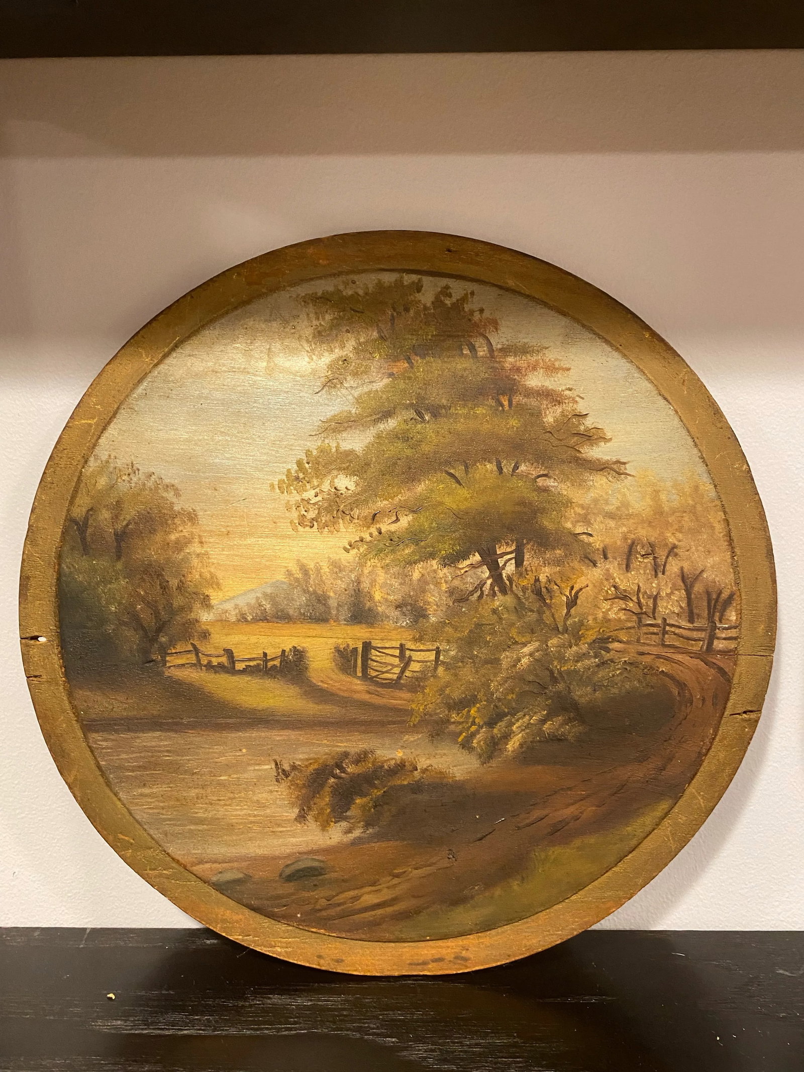 A Pair of Beautiful English Wooden Wine Barrel Lid Oil Paintings, Dating End of 18th Century, Beginn - 2