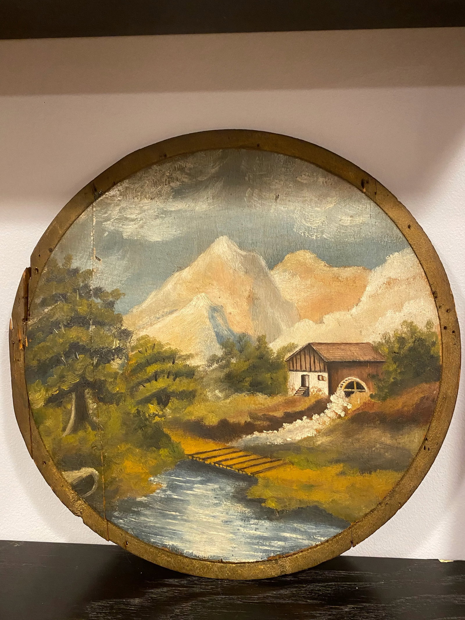 A Pair of Beautiful English Wooden Wine Barrel Lid Oil Paintings, Dating End of 18th Century, Beginn - 3