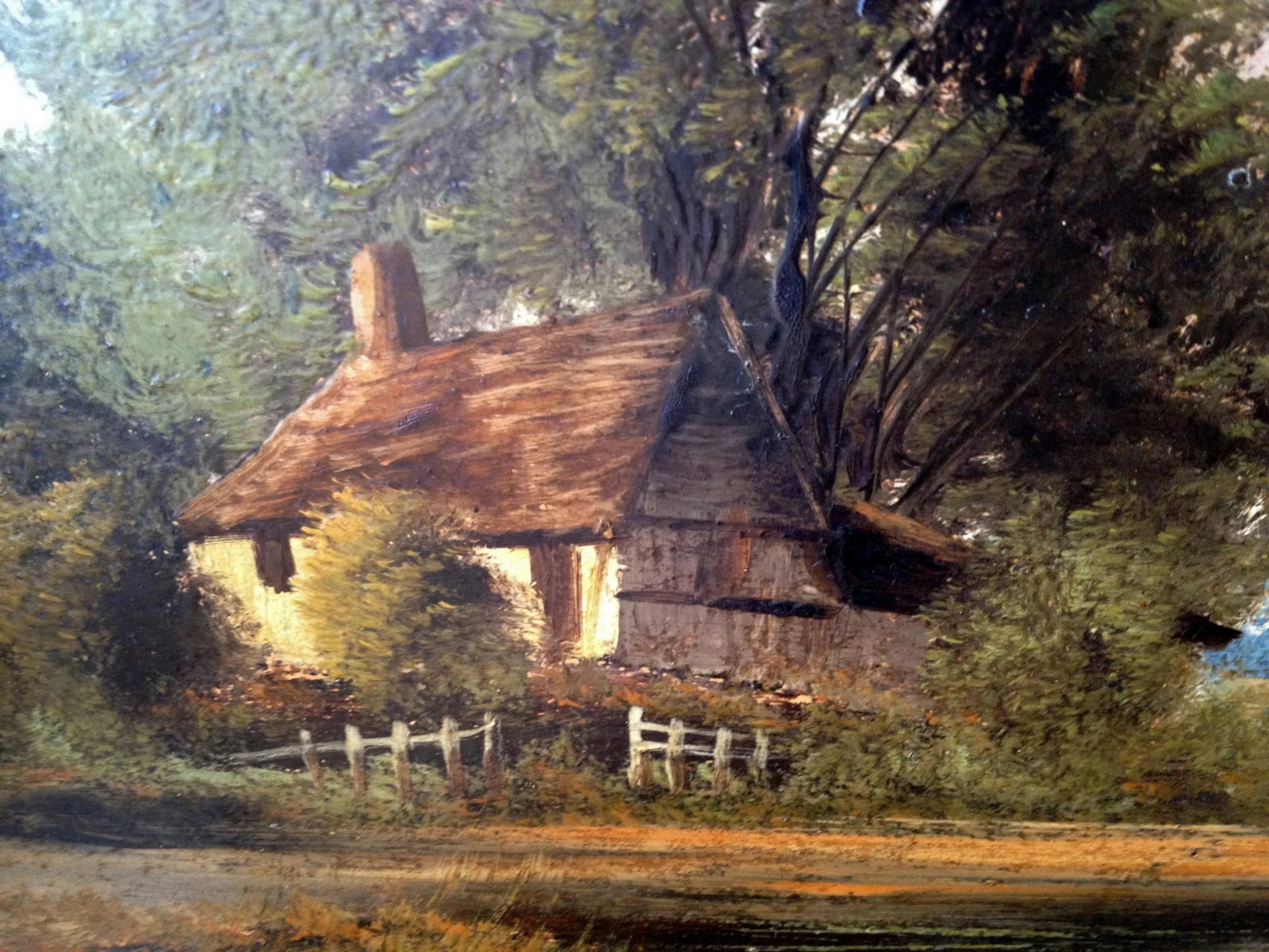 1930s English Impressionist Landscape Painting, Cottage by River - 3