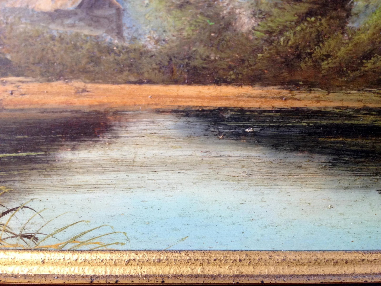 1930s English Impressionist Landscape Painting, Cottage by River - 7