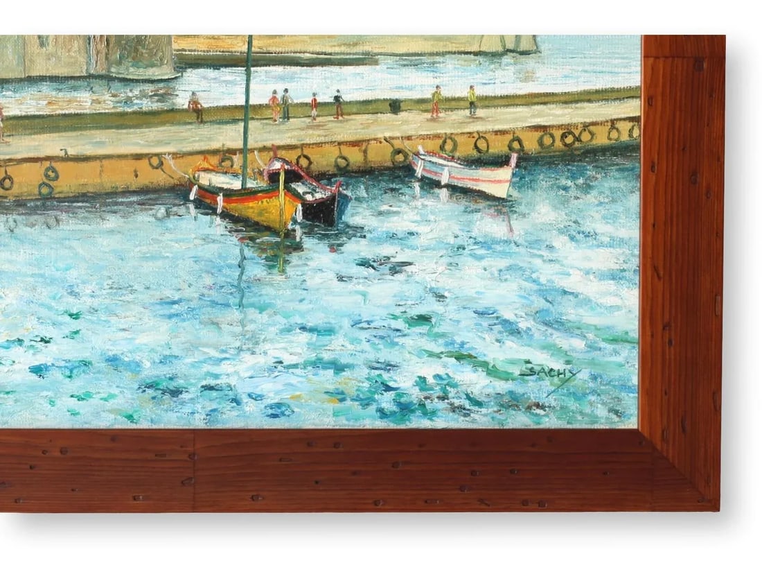 Mid 20th Century Mid Century French Coastal Harbor Scene, Framed - 3