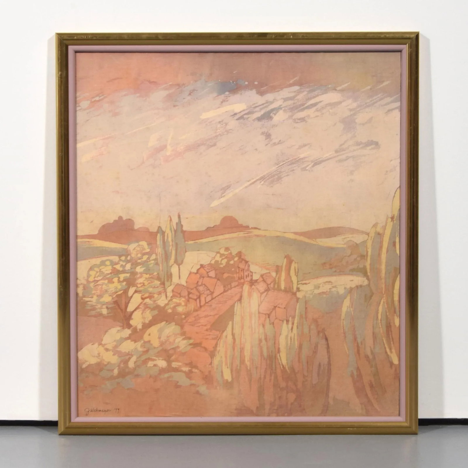 1970s Original Signed J. Wehmeyer Batik Landscape Paintings, Framed - Set of 2 - 4