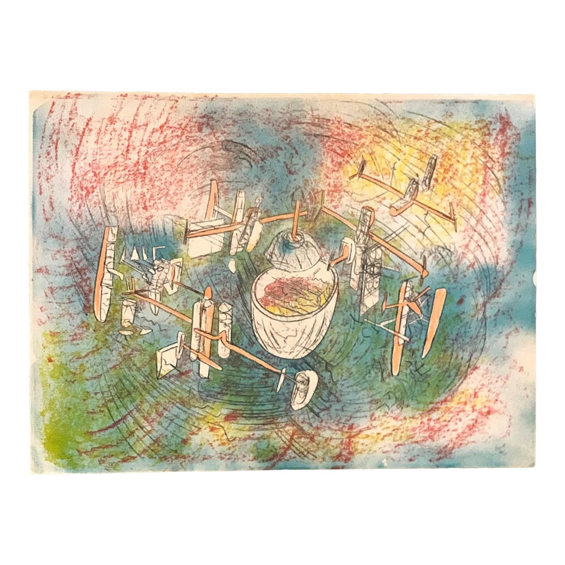 1970s Espace De L'espece, Roberto Matta Lithograph, Signed and Noted Bat (Good to Pull) in Pencil: Orignal lithograph by surrealist Roberto Matta.. This is signed and noted BAT (good to pull) aside the edition of 200 great condition no tears never been framed B 1911-2002 Chilean-born artist
