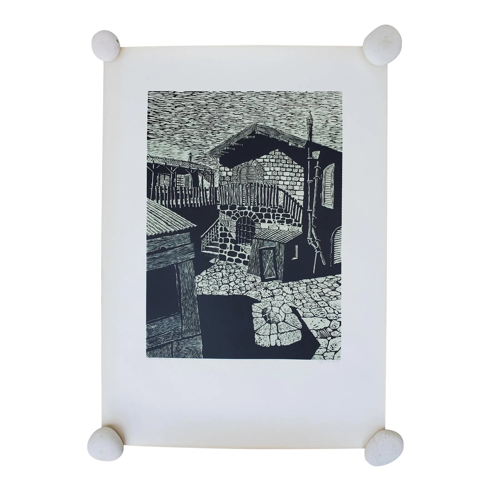 A Vintage Linocut Block Print Signed Arieh Kimhi, Jerusalem 1974, Numbered 10/135 (1 of 12)