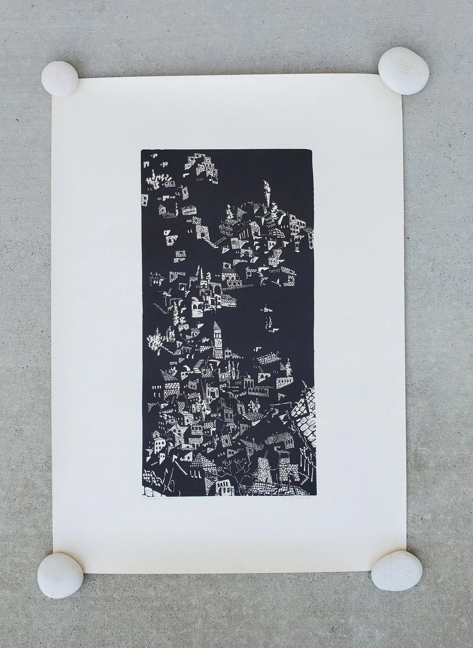 A Vintage Linocut Block Print Signed Arieh Kimhi, Jerusalem 1974, Numbered 124/135 - 11
