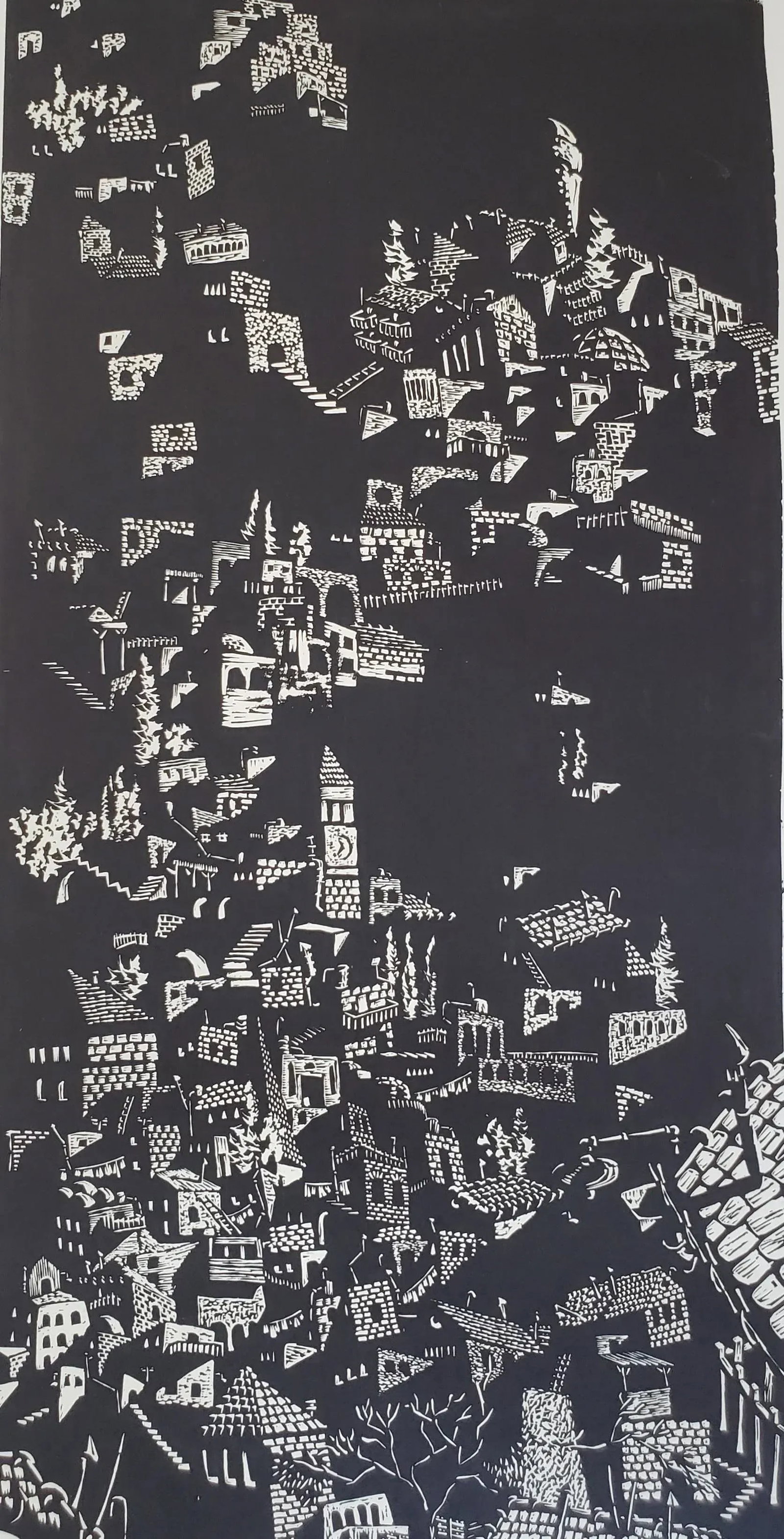 A Vintage Linocut Block Print Signed Arieh Kimhi, Jerusalem 1974, Numbered 124/135 - 2