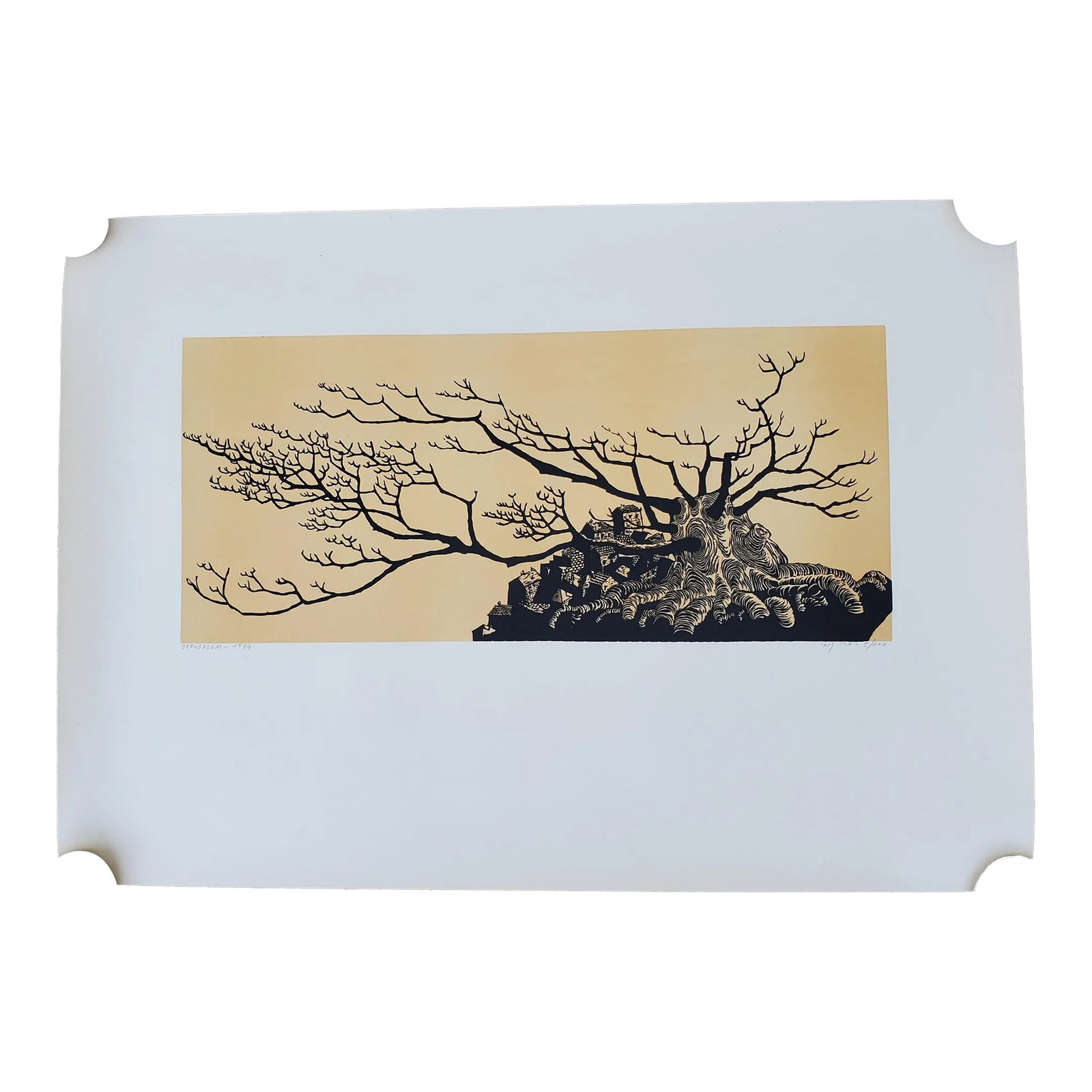 A Vintage Linocut Block Print Signed Arieh Kimhi, Jerusalem 1974, Numbered 5/120 (1 of 12)