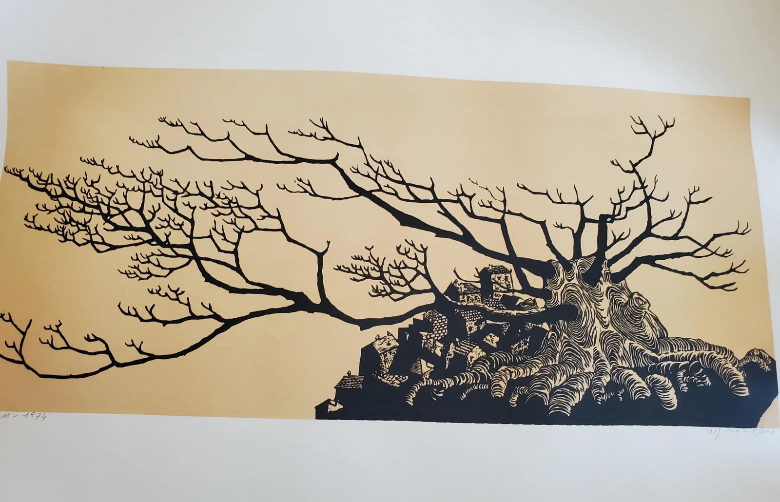 A Vintage Linocut Block Print Signed Arieh Kimhi, Jerusalem 1974, Numbered 5/120 - 3