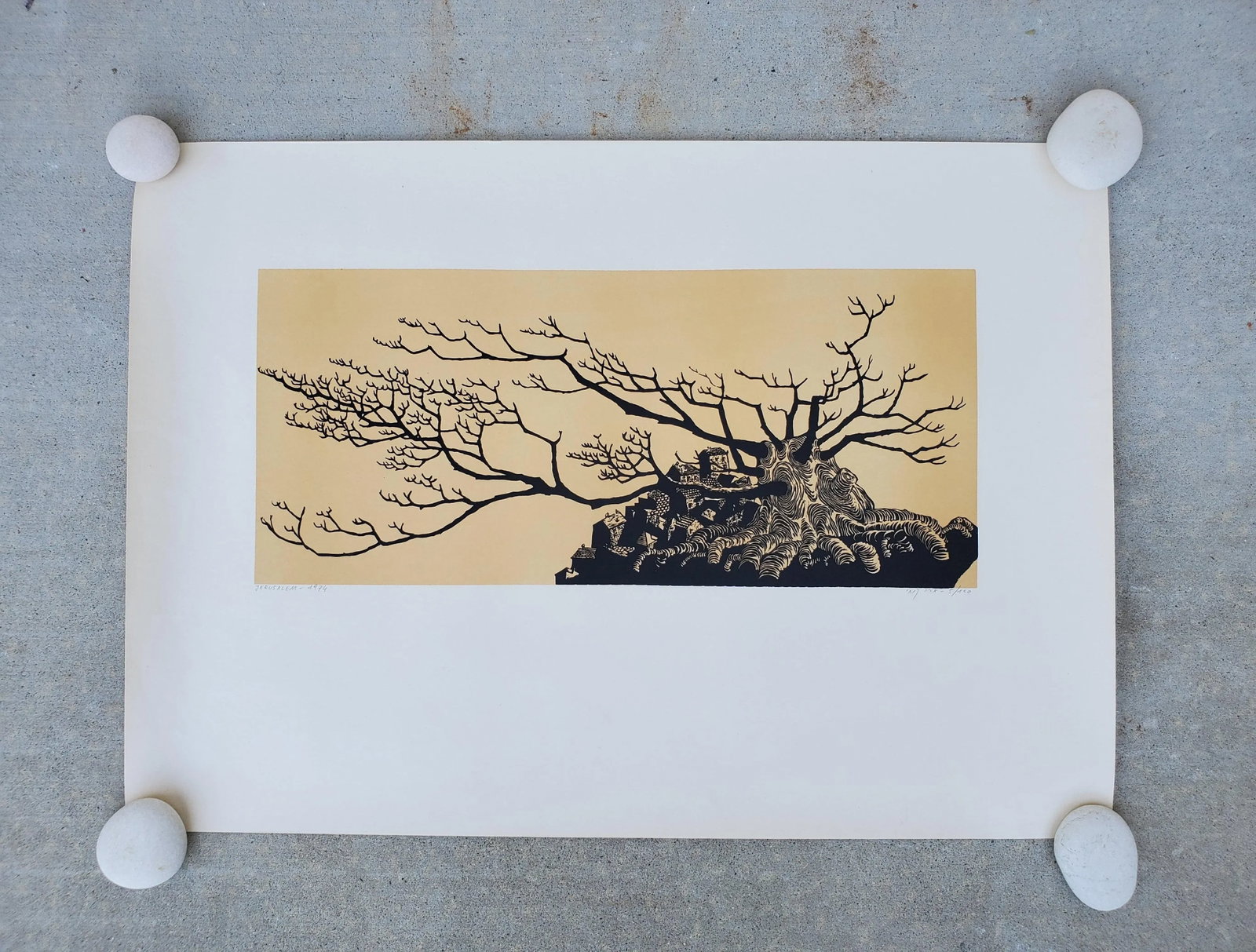 A Vintage Linocut Block Print Signed Arieh Kimhi, Jerusalem 1974, Numbered 5/120 - 6