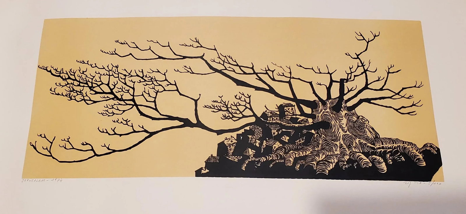 A Vintage Linocut Block Print Signed Arieh Kimhi, Jerusalem 1974, Numbered 5/120 - 8