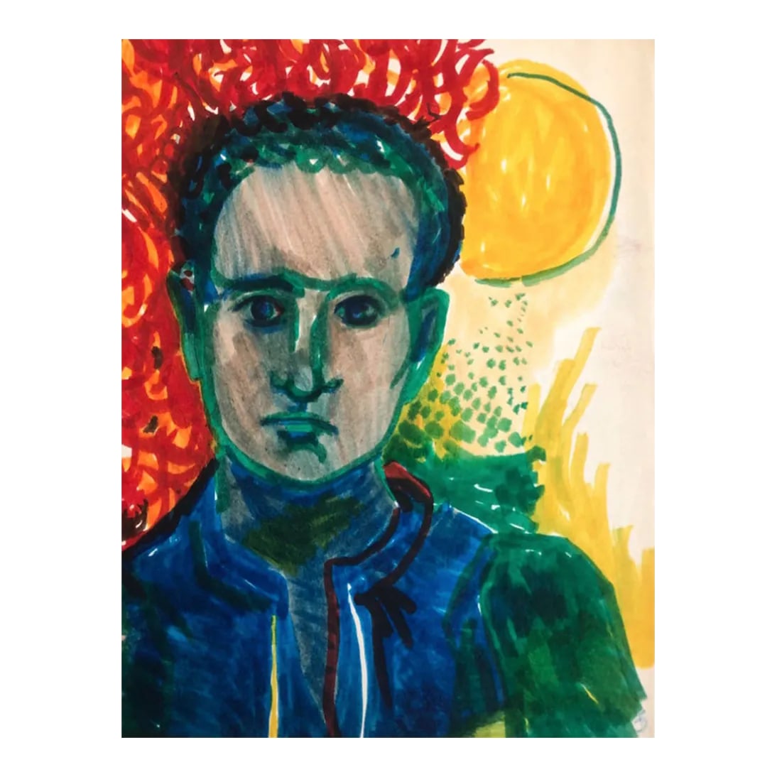 1966 James Bone Self Portrait Painting: MCM watercolor on paper from the estate of Chicago artist James Frederic Bone (1929-2015). Signed lower right. Inscribed on the back "Gainesville, Fla." Bone was in Gainesville in 1966. Bone was born 