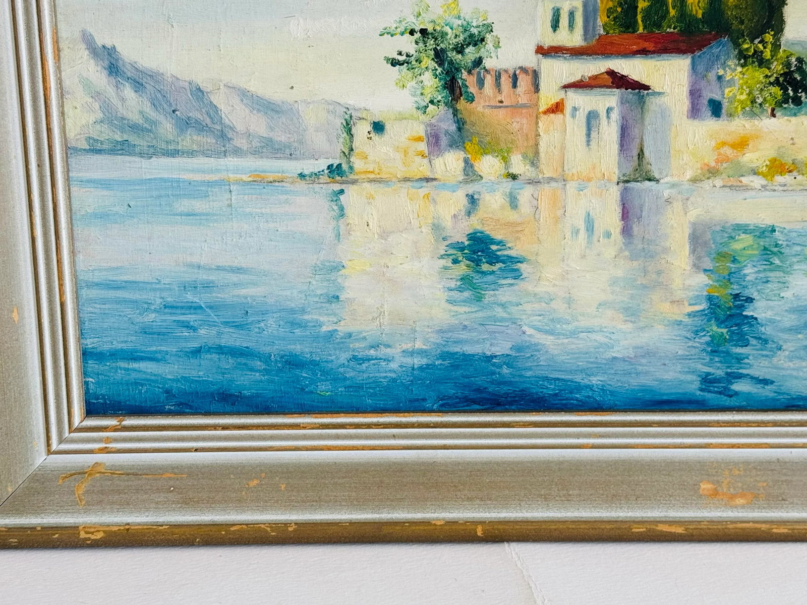 Vintage 1940s Mediterranean Sea Coastal Oil Paintings, a Pair, Framed - 9