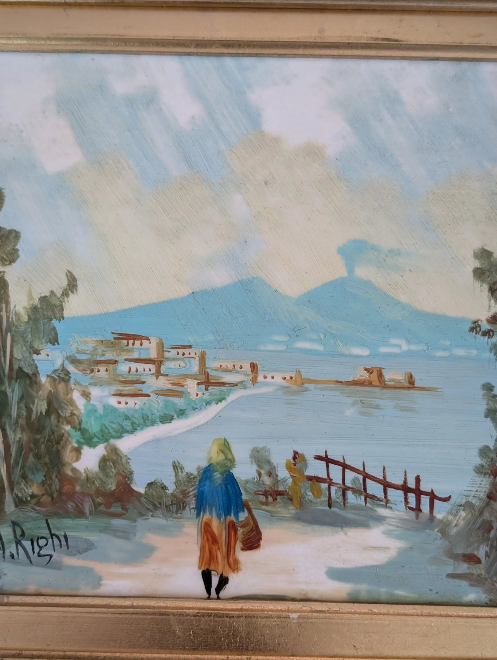 1950s Mid-Century Italian Landscape, Ceramic Tile Painting, Framed - 5