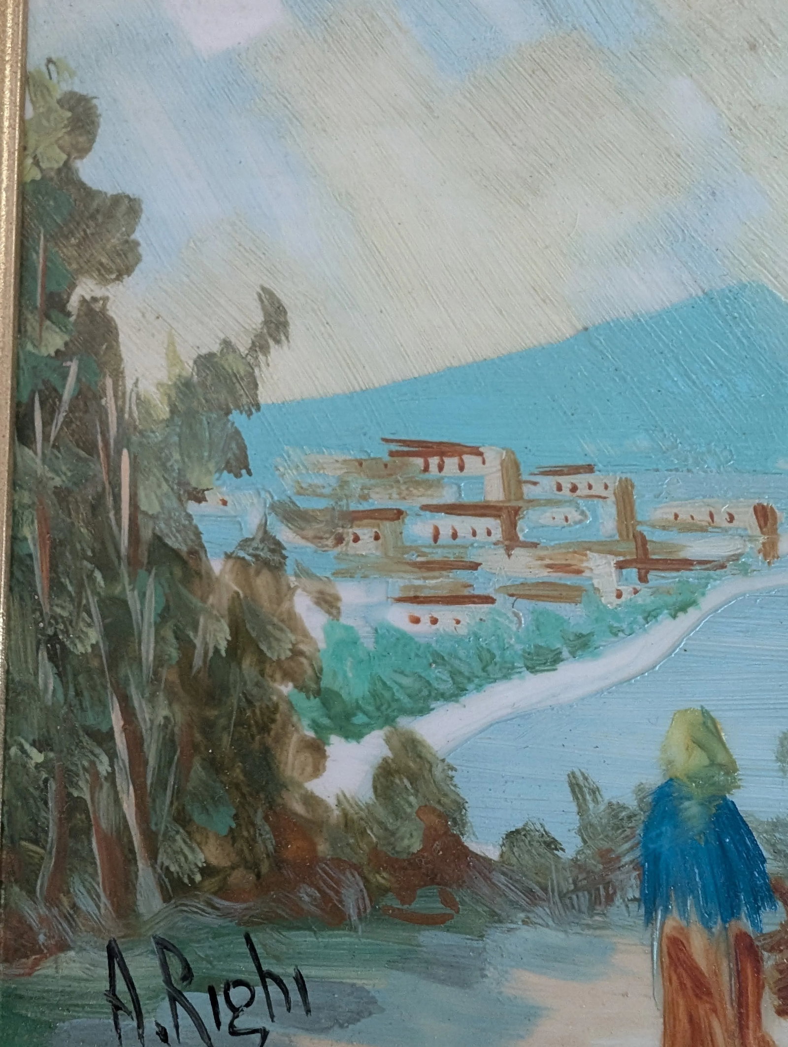 1950s Mid-Century Italian Landscape, Ceramic Tile Painting, Framed - 7