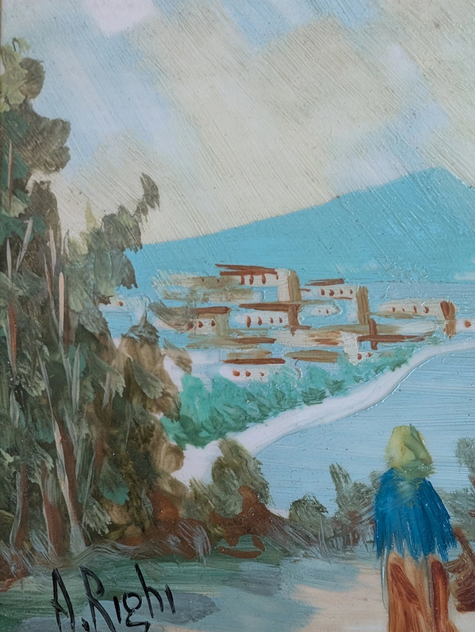 1950s Mid-Century Italian Landscape, Ceramic Tile Painting, Framed - 9