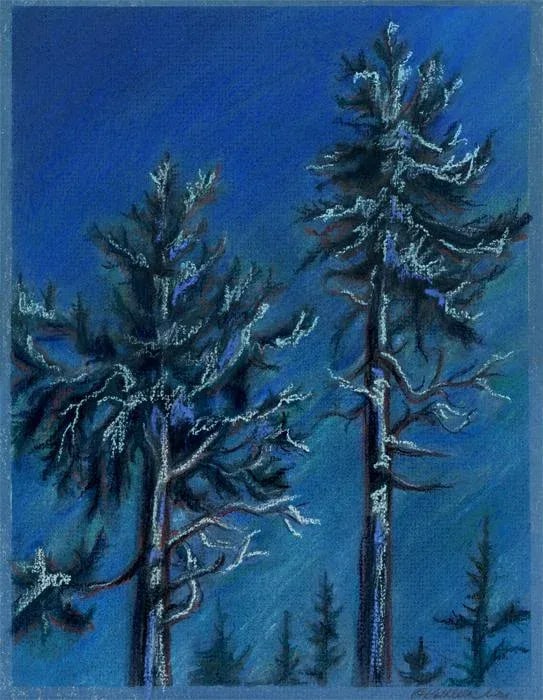 Landscape Night Pastel Painting by Kathleen Ney, Impressionist Moonrise Pastel - 2