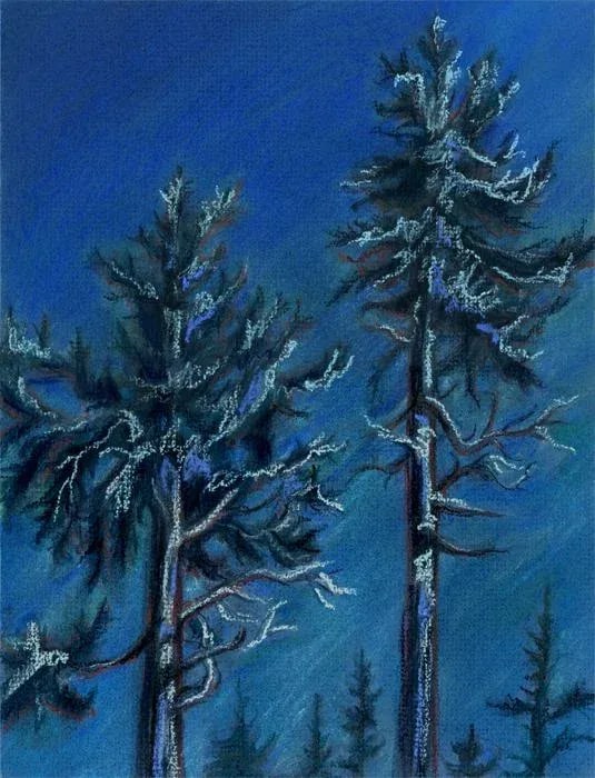 Landscape Night Pastel Painting by Kathleen Ney, Impressionist Moonrise Pastel - 5