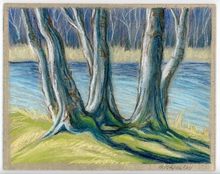 Contemporary Kathleen Ney Original Pastel Landscape Study Tree Trunks II - 2