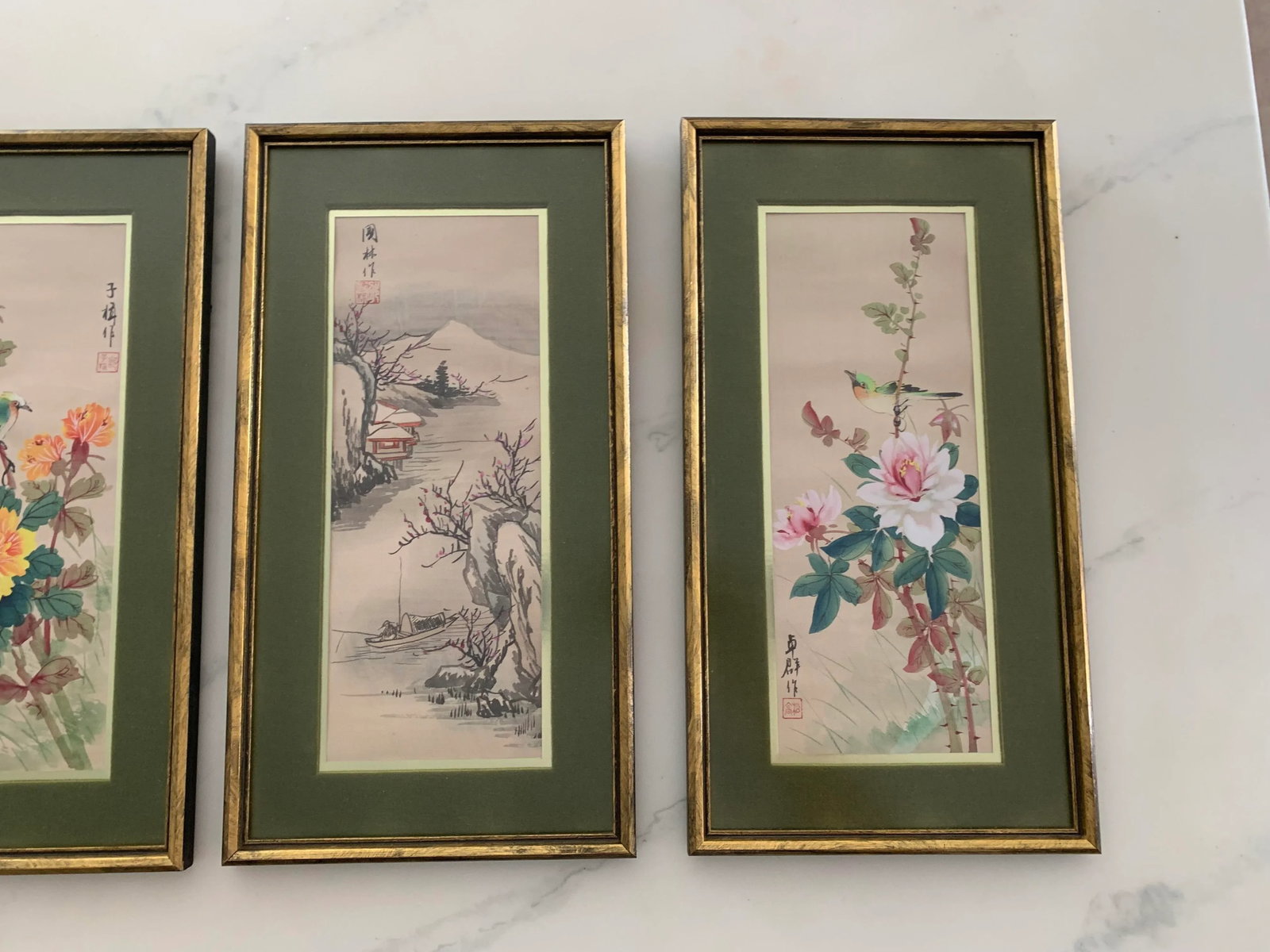 Late 20th Century Set of 4 Vintage Chinese Paintings on Fabric Framed. - 5