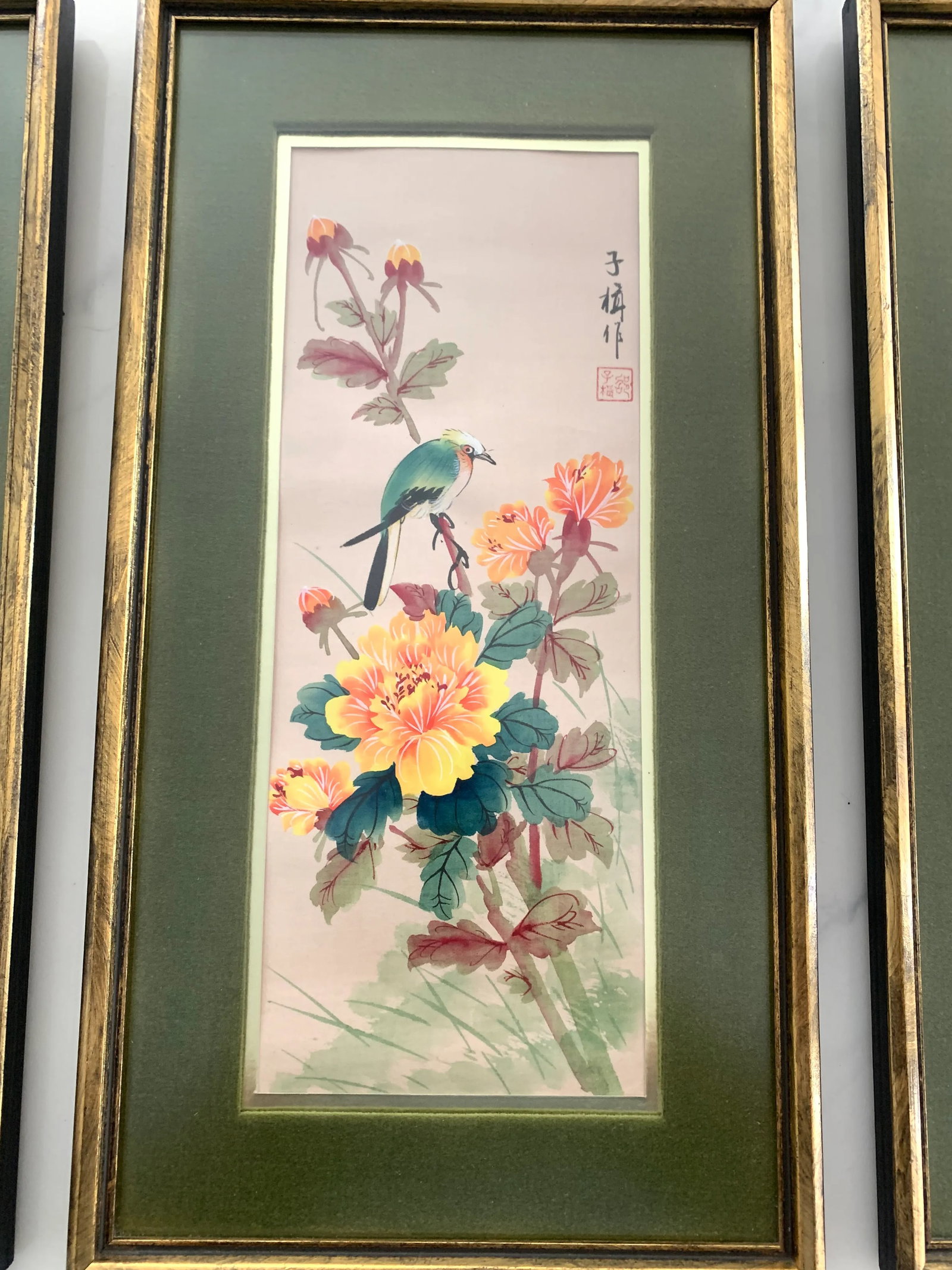 Late 20th Century Set of 4 Vintage Chinese Paintings on Fabric Framed. - 7
