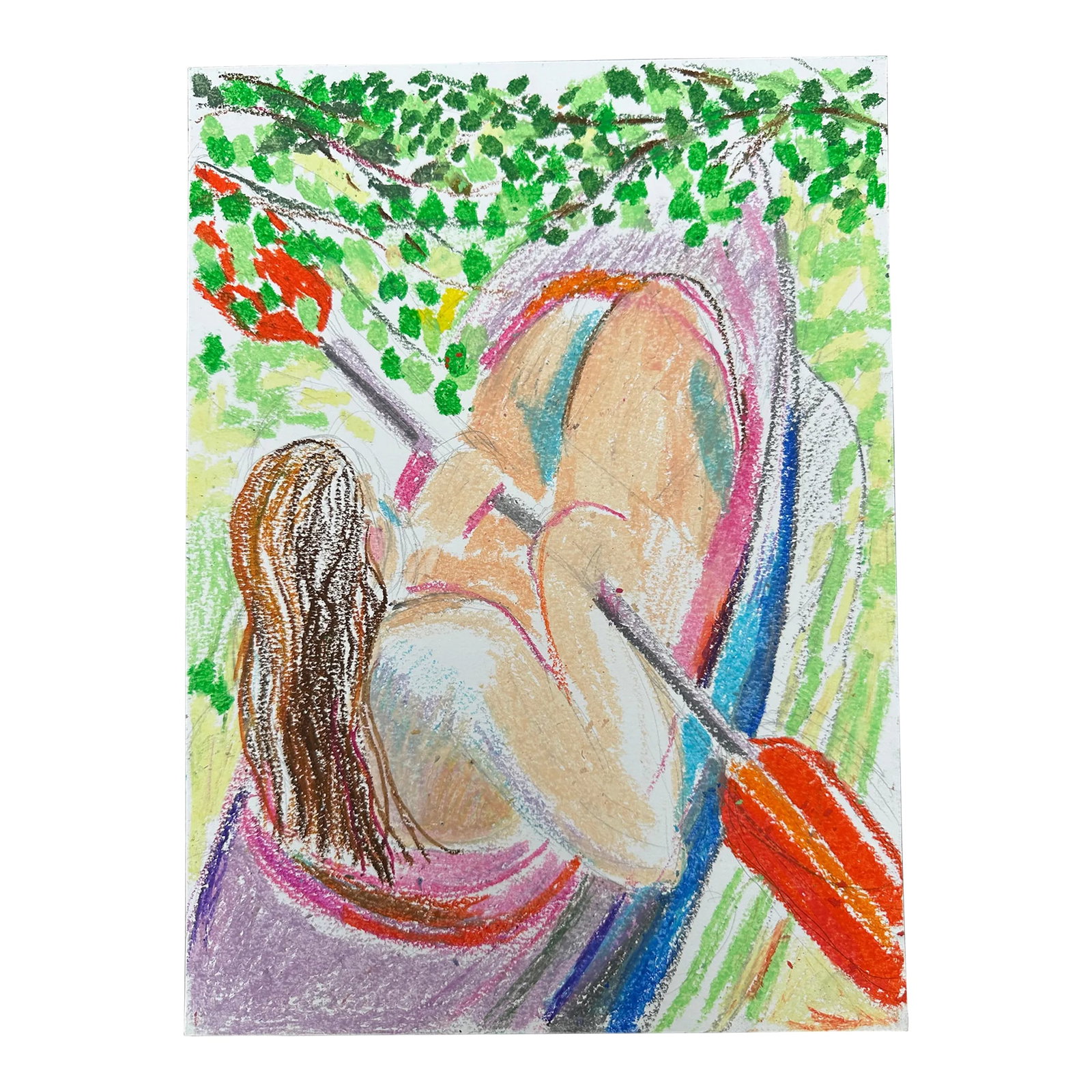 Woman in Floating Kayak by Jennifer Long Original Oil Pastel Artwork: 11" x 15" Please see shop inventory by clicking seller Inspiration Collector at right. Large 11" x 15" Woman in Floating Kayak Original Oil Pastel Artwork on Heavy Aquarelle Paper, unframed. This list