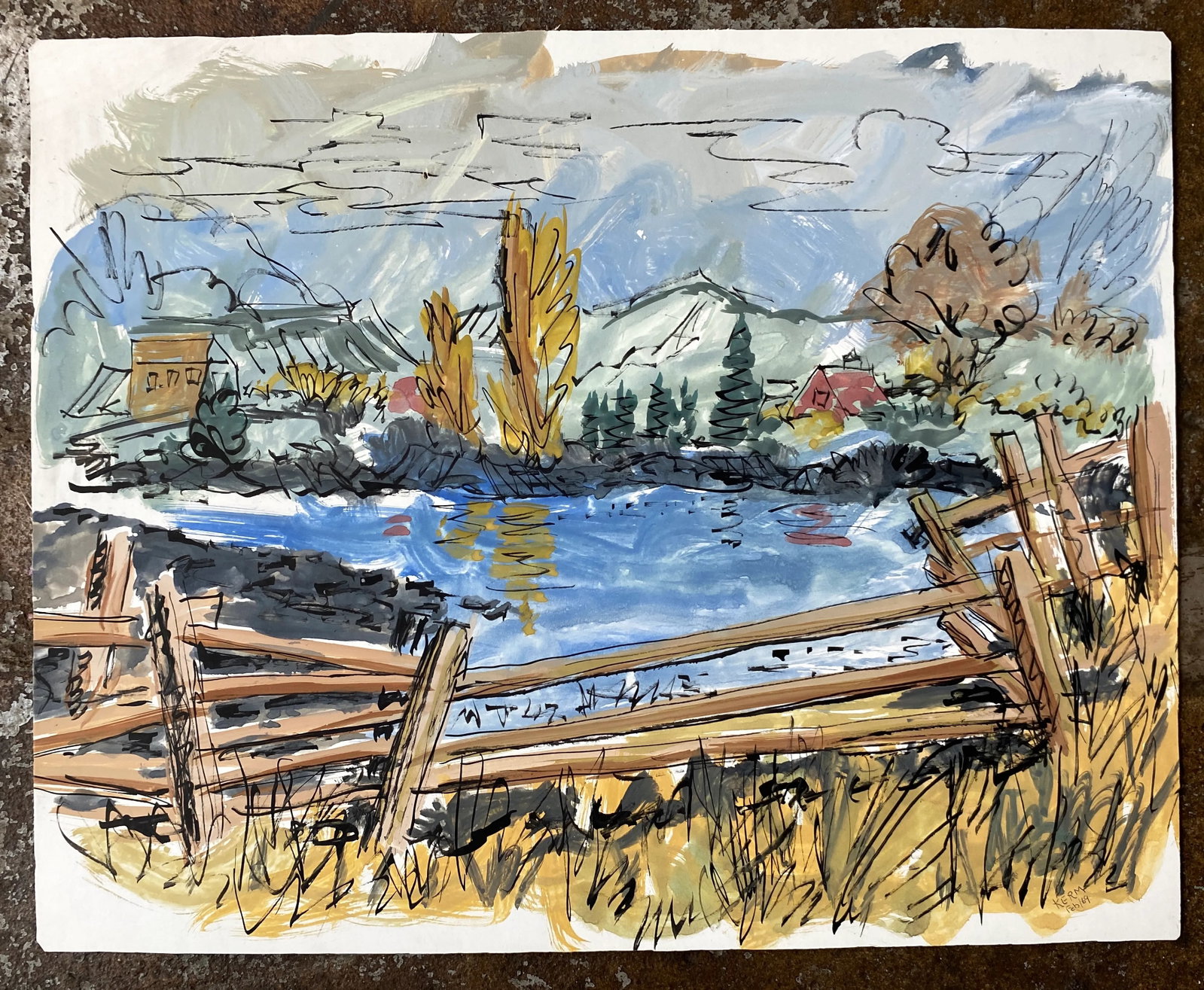 1969 Kermit Poorman Landscape Watercolor - 3