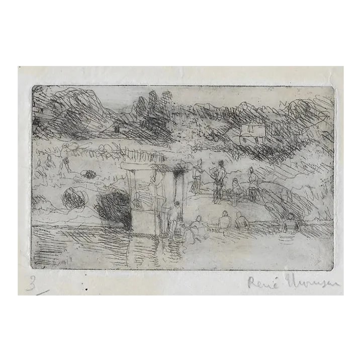 1926 Coastal Miniature Etching With Figures (1 of 3)