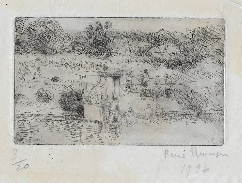 1926 Coastal Miniature Etching With Figures - 2