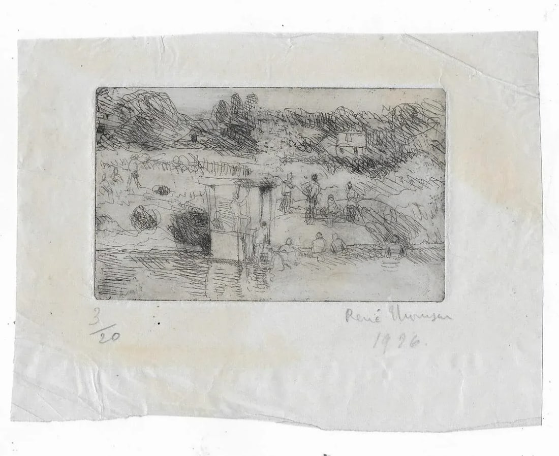 1926 Coastal Miniature Etching With Figures - 3