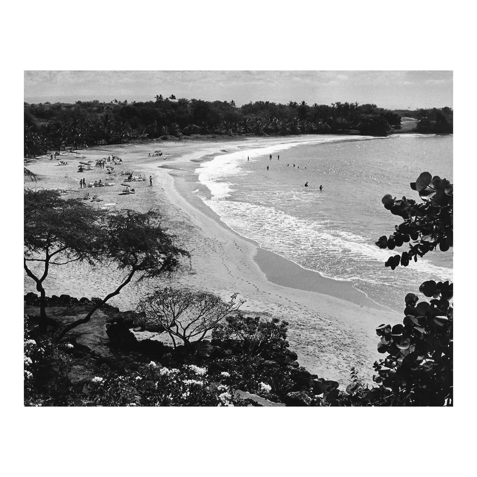 1972 Hawaii Beach Photographer by Don Ware: 1973 black and white photo by Los Angeles, California photographer Don Coleman Ware (1921-2006) of swimmers on a Hawaiian beach. Dated and bearing Ware's studio stamp on the back. Combined shipping av