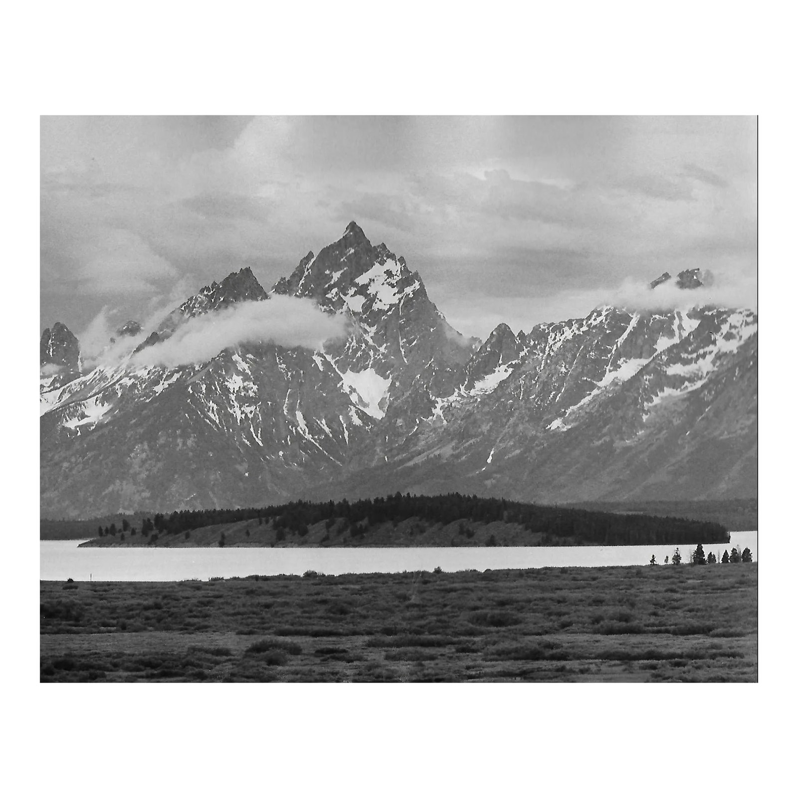 1969 Grand Teton National Park Photograph by Don Ware: 1969 black and white photograph by Los Angeles based photographer Don Ware of a landscape of the mountains at Grand Teton National Park. Titled. dated and bearing Ware's studio stamp on the back. Cond